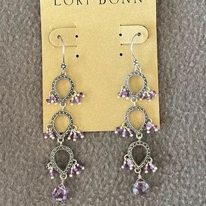 Lori Bonn Amethyst Triple Pear Drop Chandelier Earrings